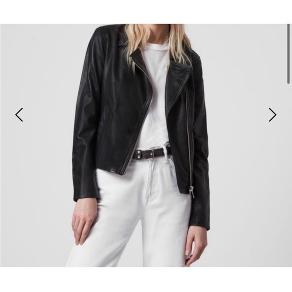 All saints black leather jacket size 0 - Picture 7 of 8